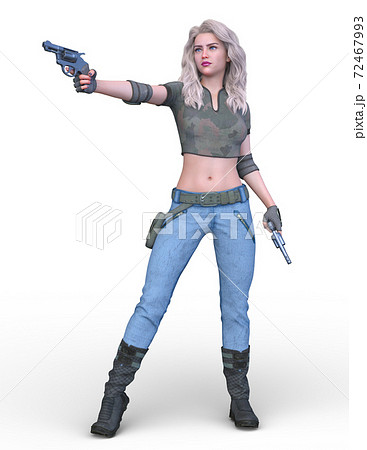 銃を持った女性のイラスト素材