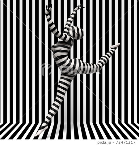Body paint on a girl in a surreal style on black and white geometric background 3d illustration Body paint on a girl in a surreal style on black and white geometric background 3d illustration 72471217