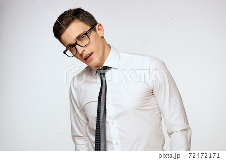 Business man in white shirt with tie wearing glasses executive self-confidence manager 72472171