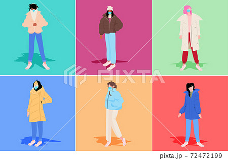set mix race women in winter clothes wearing masks to prevent coronavirus pandemic covid-19 quarantine set mix race women in winter clothes wearing masks to prevent coronavirus pandemic covid-19 quarantine 72472199