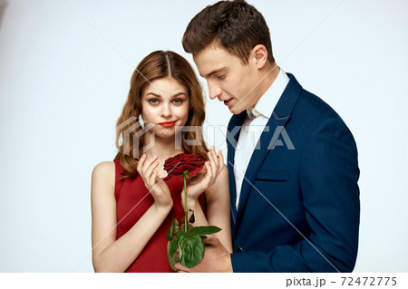 cute man and woman dating relationship red rose lifestyle romance 72472775