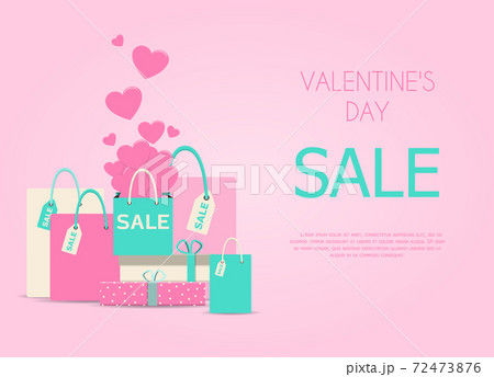 Valentine s day greeting card with hearts and love wishes. Flat vector illustration for sale, online store, delivery of goods for the holiday. Invitation flyer in pink, red, and blue. Images with a Valentine s day greeting card with hearts and love wishes. Flat vector illustration for sale, online store, delivery of goods for the holiday. Invitation flyer in pink, red, and blue. Images with a 72473876