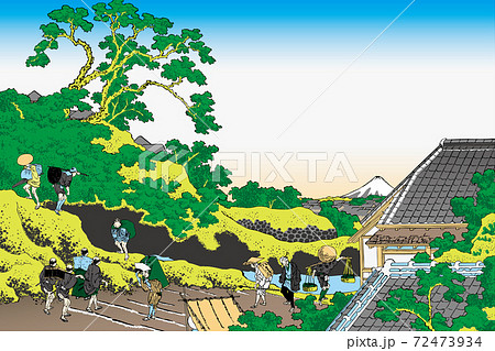 葛飾北斎イメージ東都駿台明るいバージョンのイラスト素材