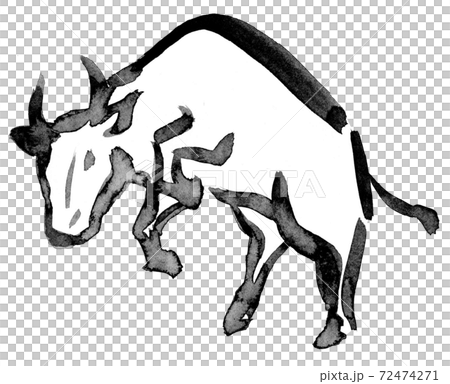 水墨画 躍動する牛イラスト01のイラスト素材 [72474271] - PIXTA