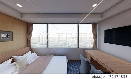 ホテル　シングルルーム　内観パース　背景海11 72474333