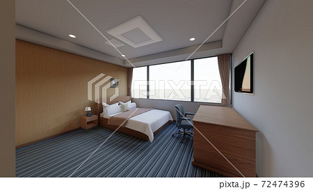 ホテル シングルルーム 内観パース 背景海1のイラスト素材