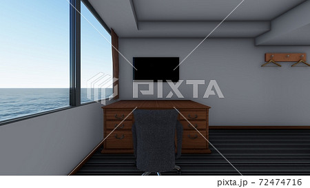 ホテル シングルルーム 内観パース 背景海27のイラスト素材