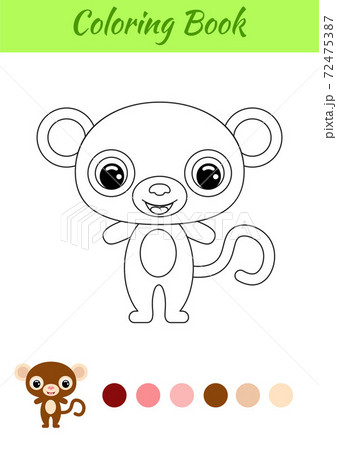 Coloring book little baby monkey. Coloring page for kids. Educational activity for preschool years kids and toddlers with cute animal. Black and white vector stock illustration. Coloring book little baby monkey. Coloring page for kids. Educational activity for preschool years kids and toddlers with cute animal. Black and white vector stock illustration. 72475387