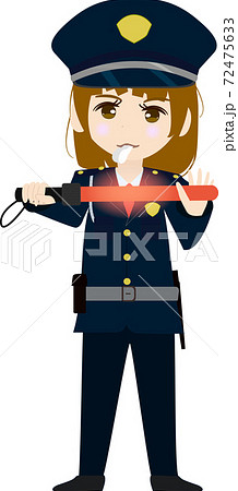 ホイッスルを吹きながらストップを警告する女警備員のイラスト 72475633