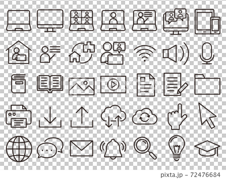 細いラインのオンライン学習アイコンのイラスト素材