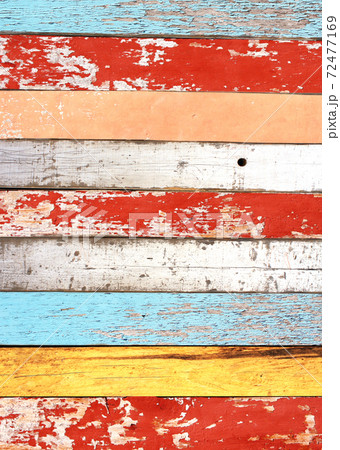 Ancient wooden planks with cracked paint 72477169