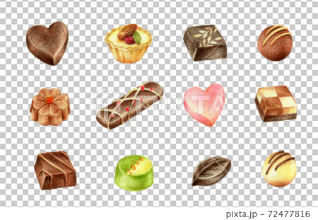 Chocolate set hand-painted colored pencil drawing 72477816