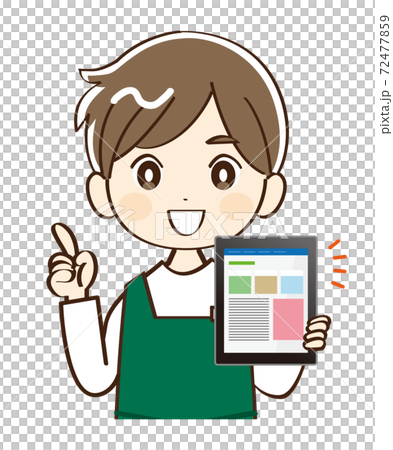 男性、店員、タブレット、説明 72477859