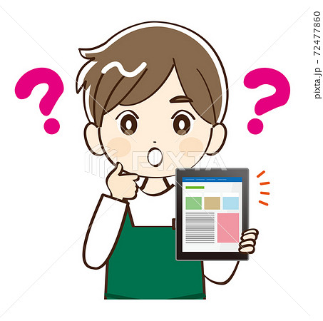 男性、店員、タブレット、疑問 72477860
