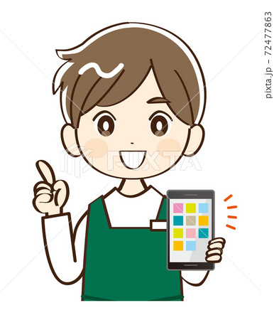 男性、店員、スマホ、説明 72477863