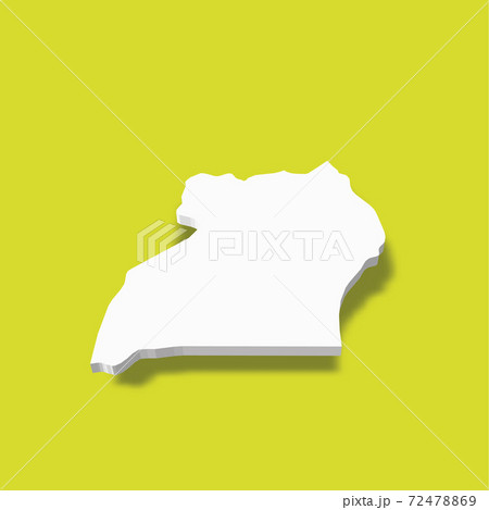 Uganda - white 3D silhouette map of country area with dropped shadow on green background. Simple flat vector illustration