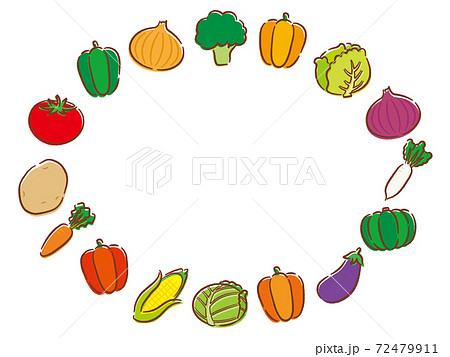 楕円の手描き風の野菜フレームのイラスト素材