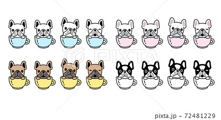 dog vector french bulldog icon coffee cup puppy pet paw character cartoon symbol scarf illustration doodle design 72481229