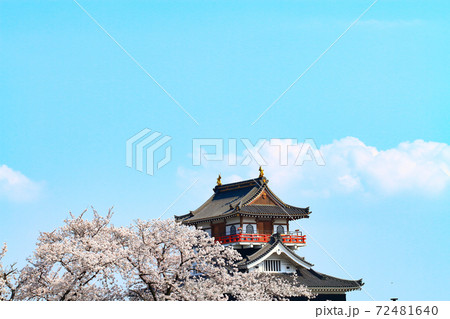 清須市、清洲城と満開の桜の風景 72481640