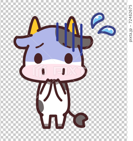 焦る牛のかわいいキャラクター イラストのイラスト素材
