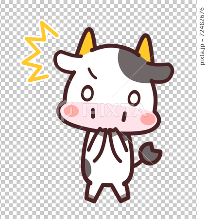 驚く牛のかわいいキャラクター イラストのイラスト素材