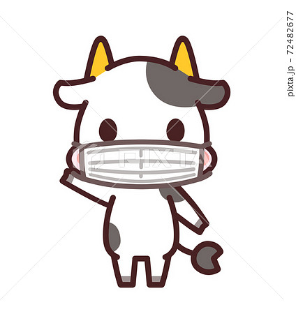 マスクを着用する牛のかわいいキャラクター イラストのイラスト素材