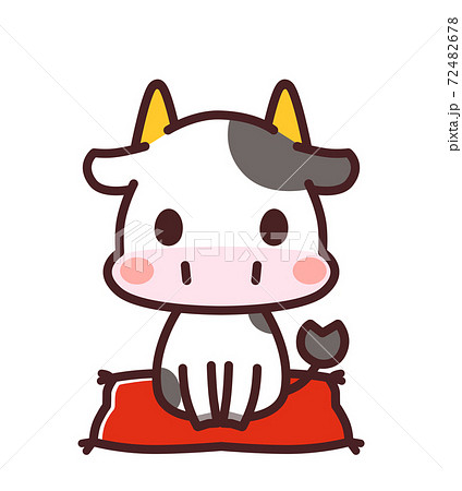 座布団に座る牛のかわいいキャラクター イラストのイラスト素材 72482678 Pixta