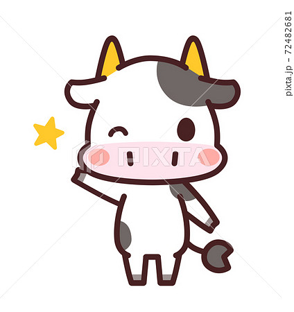 ウインクする牛のかわいいキャラクター イラストのイラスト素材