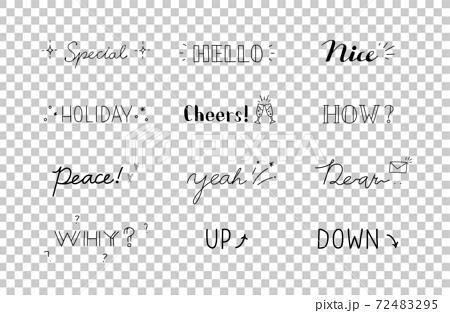 英語の単語と手描きイラストのセット 文字 カリグラフィー 筆記体 言葉 かわいい 飾り 装飾のイラスト素材