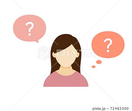 考える女性のイラスト 悩む 疑問符 吹き出し 人物 代 若い 代 ハテナ 悩むのイラスト素材