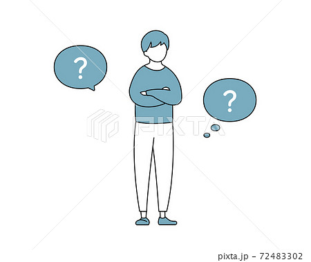 考える男性のイラスト 悩む 疑問符 吹き出し 人物 代 若い 代 ハテナ 悩むのイラスト素材
