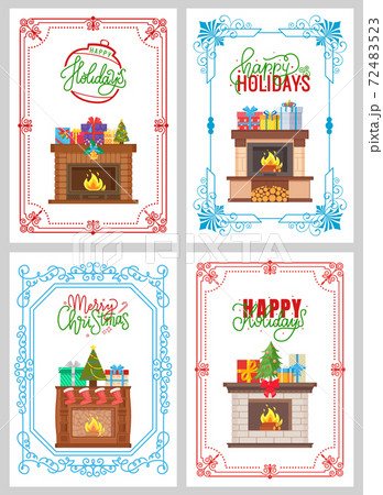 Greeting with Holiday Chimney in Frame Vector 72483523