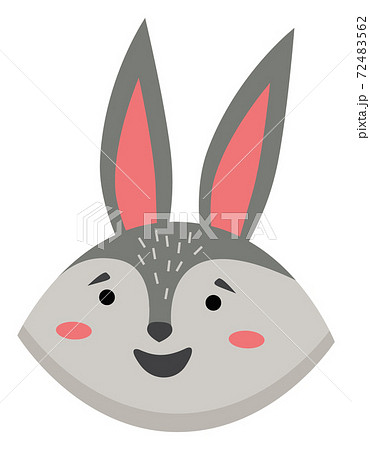 Cartoon portrait of the gray hare isolated on white. Cute rabbit with long ears sticking up Cartoon portrait of the gray hare isolated on white. Cute rabbit with long ears sticking up 72483562