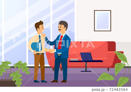 People working in the office. Positive communication of colleagues. Boss praises a subordinate People working in the office. Positive communication of colleagues. Boss praises a subordinate 72483564