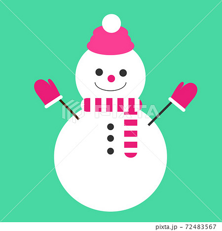 おしゃれなピンク帽子の雪だるま Snowman Wearing Pink Beanieのイラスト素材