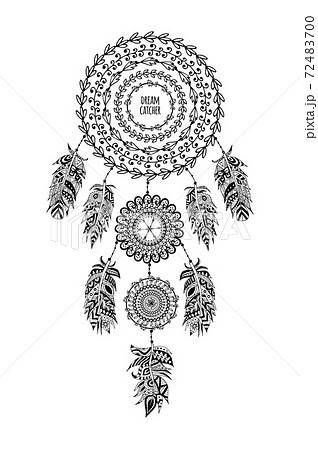 Indian Dream Catcher From Bird Feathers Line のイラスト素材