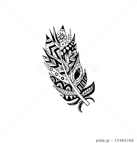 Ornamental bird feather with black and white ornate vector illustration isolated. Ornamental bird feather with black and white ornate vector illustration isolated. 72483768