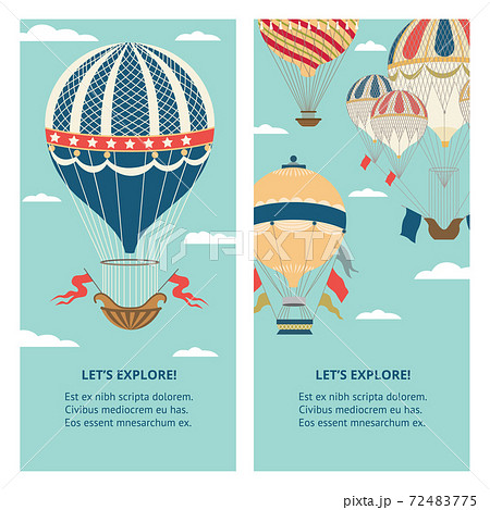 Explore and travel banners set with hot air balloons flat vector illustration. 72483775