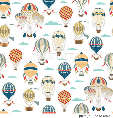 Festive hot air balloon seamless pattern. Cartoon vintage aircrafts 72483802