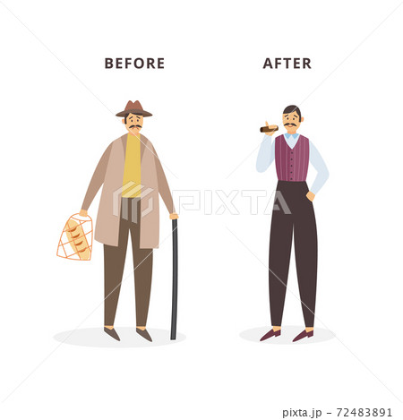 Cartoon characters of sad poor and happy rich man a vector illustration 72483891