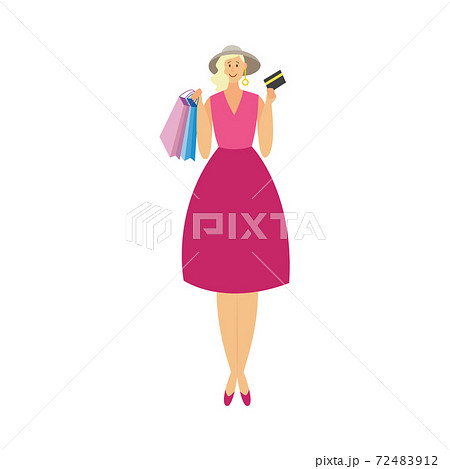 Rich fashionable woman character goes shopping flat vector illustration isolated. Rich fashionable woman character goes shopping flat vector illustration isolated. 72483912