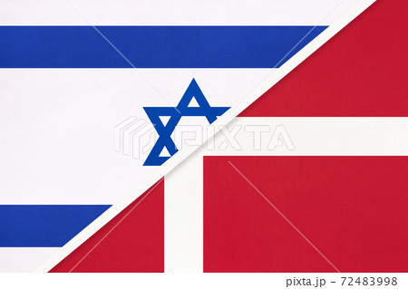 Israel and Denmark, symbol of national flags from textile. 72483998