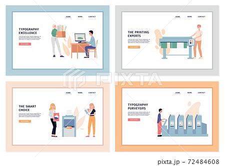 Typography and polygraphy service web banners set cartoon vector illustration. 72484608