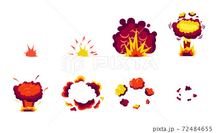 Set comic book bomb explosion effects, flat cartoon vector illustration isolated. 72484655