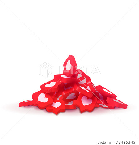 Large heap of bright pink social likes isolated on white 72485345