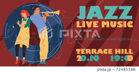 Flat cartoon characters music banner poster,vector illustration concept 72485586