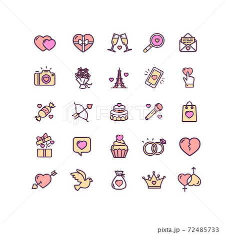 Valentine Love Sign Color Thin Line Icon Set. Vector 72485733