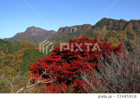 ロマンチック茨城(雲一つない空の下、男体山を見晴らす奥久慈パノラマライン。真っ赤に染まっていた。) ロマンチック茨城(雲一つない空の下、男体山を見晴らす奥久慈パノラマライン。真っ赤に染まっていた。) 72485919