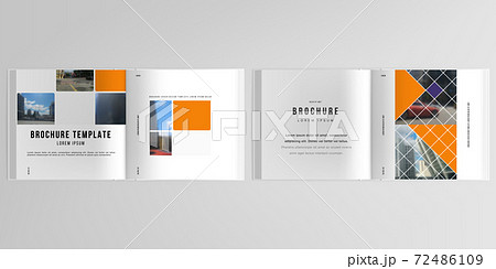 3d realistic vector layout of cover mockup templates for bifold square brochure, flyer, cover design, book design, magazine. Abstract design project in geometric style with squares and place for photo 3d realistic vector layout of cover mockup templates for bifold square brochure, flyer, cover design, book design, magazine. Abstract design project in geometric style with squares and place for photo 72486109
