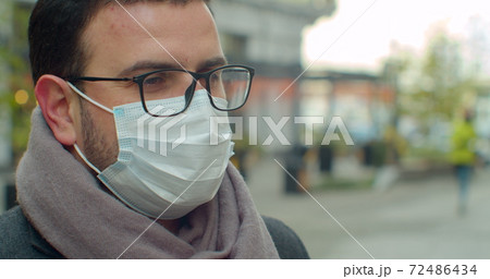 Covid-19 anti-epidemic concept. Body temperature measurement for coronavirus. A man's fever is measured to control the disease. Covid-19 anti-epidemic concept. Body temperature measurement for coronavirus. A man's fever is measured to control the disease. 72486434